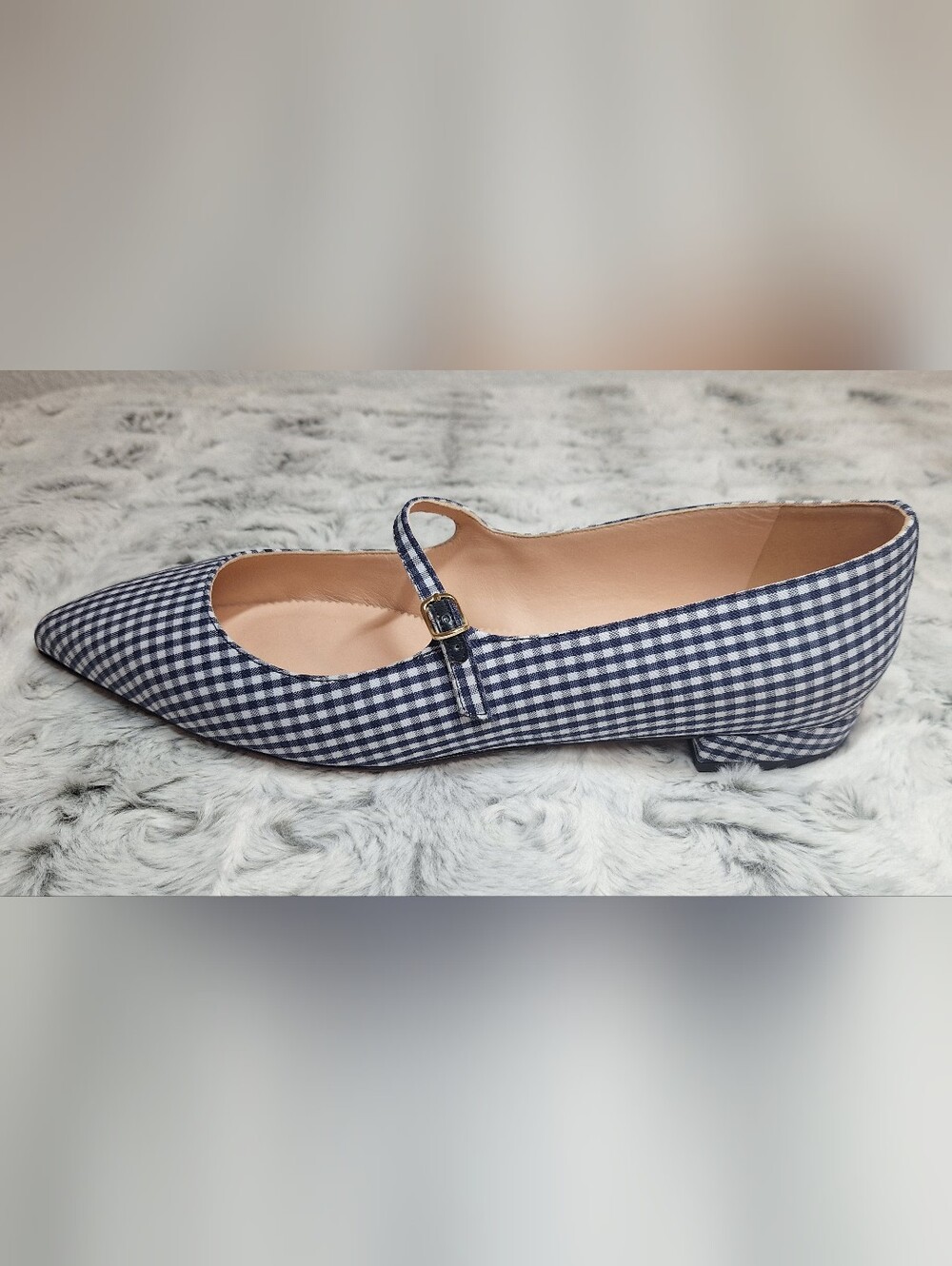 NWOT J.Crew Pointed-Toe Mary Jane Flats in Navy Gingham – Size 11 - Picture 2 of 7